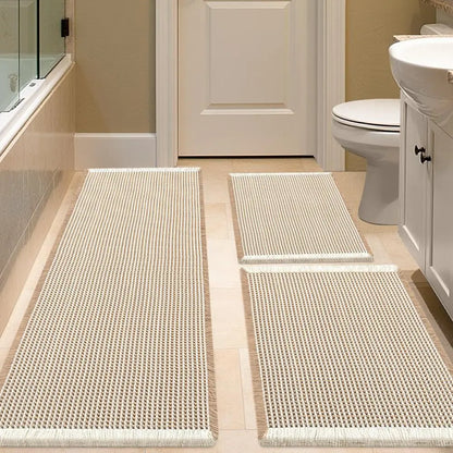 IM HOME Waffle Bath Mat 2 Piece/3 Piece Set, Boho Woven Modern Bath Mat Rugs, Absorbent Bathroom Rugs, Soft Washable Bath Rugs with Tassels for Bathroom, Bedroom, Kitchen, Shower, Tub,Halloween