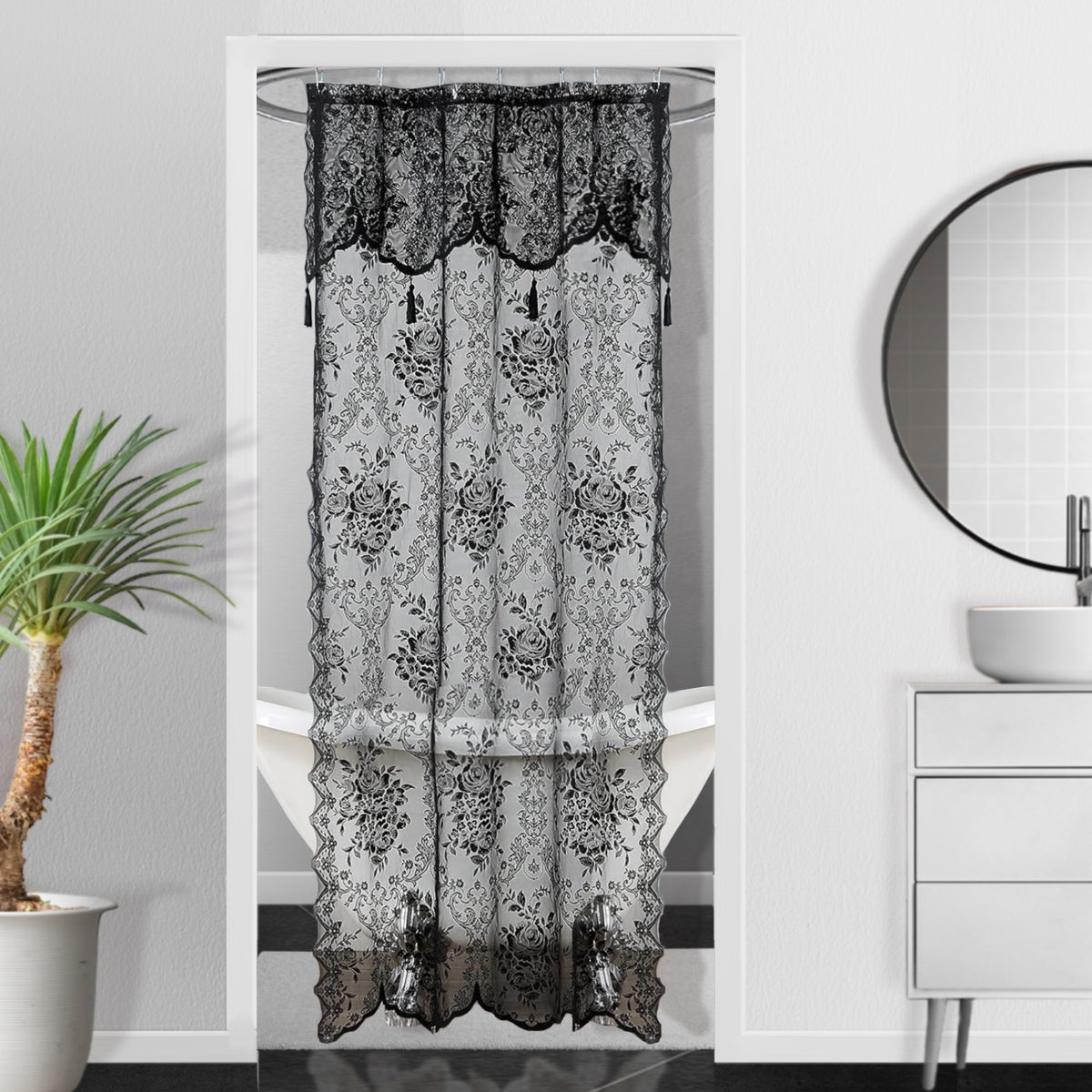 WARM HOME DESIGNS Luxury Lace Shower Curtain with Attached Valance & Tassels in Many Colors and Sizes