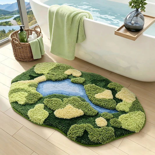 LUMI Moss Bath Mat, Cozy Modern Ultra-Thick Soft Green Plant-Themed Microfiber Rug with Non-Slip Rubber Backing, Fade-Resistant Water-Absorbent for Shower Floor & Sink, 20x32in Home Bathroom Accessory
