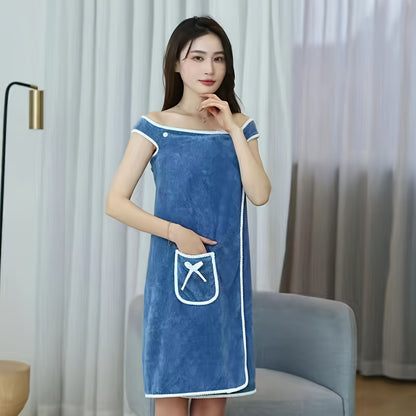 Bow Thickened Adult Bath Towel, Coral Wearable Absorbent Quick-drying Soft Skin-friendly Bathrobe, Beach Towel, Bath Towel
