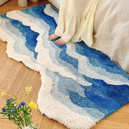 LAKEA Blue Sea Pattern Tufted Rug, Funny Japanese Style Textured Super Soft Flocking Mat, Anti-Slip Entrance Indoor Area Rug, Machine Washable Home Decor Floor Pad, Entrance Rug