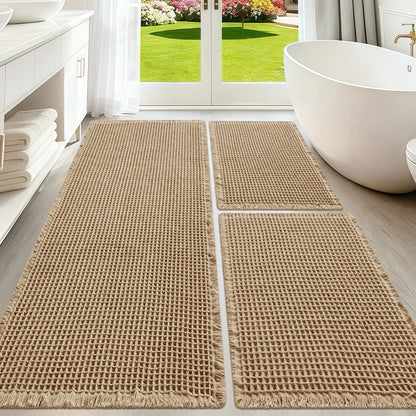 IM HOME Waffle Bath Mat 2 Piece/3 Piece Set, Boho Woven Modern Bath Mat Rugs, Absorbent Bathroom Rugs, Soft Washable Bath Rugs with Tassels for Bathroom, Bedroom, Kitchen, Shower, Tub,Halloween