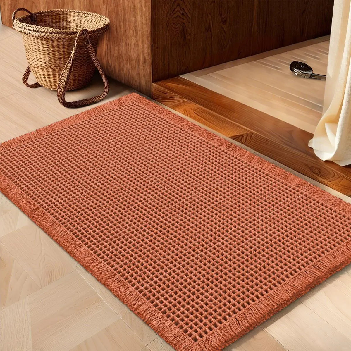 IM HOME Waffle Bath Mat Rugs 1/2/3 Piece, Boho Woven Modern Carpet, Absorbent Bathroom Rugs, Soft Washable Bath Rugs with Tassels for Bathroom, Bedroom, Kitchen, Shower, Tub,Halloween