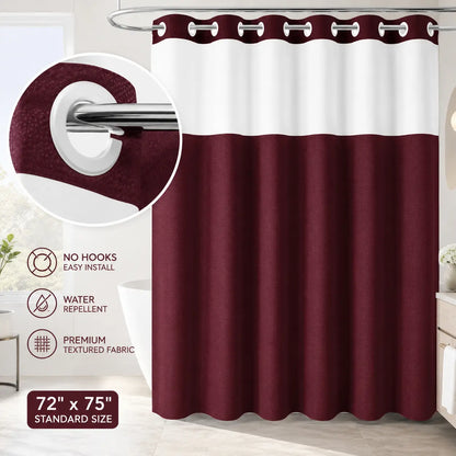 Double Layer Waffle-Pattern Shower Curtain - No Hook Snap-in Liner,  Waterproof Inner & Washable White Outer Cloth, Modern Bathroom Accessory for Home/Hotel/Salon/Dorm, 72x75 Inch