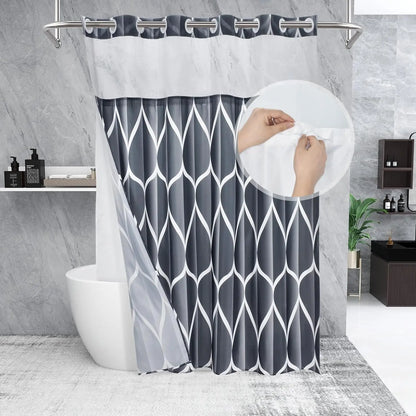 Double-Layer Waterproof Printed Machine Washable Shower Curtain, 1-Count Modern Geometric Bathroom Curtain with Removable Inner Lining, Shower Curtain Liner, Bathroom Decor Supplies, Home Goods, Bathroom Curtains Shower