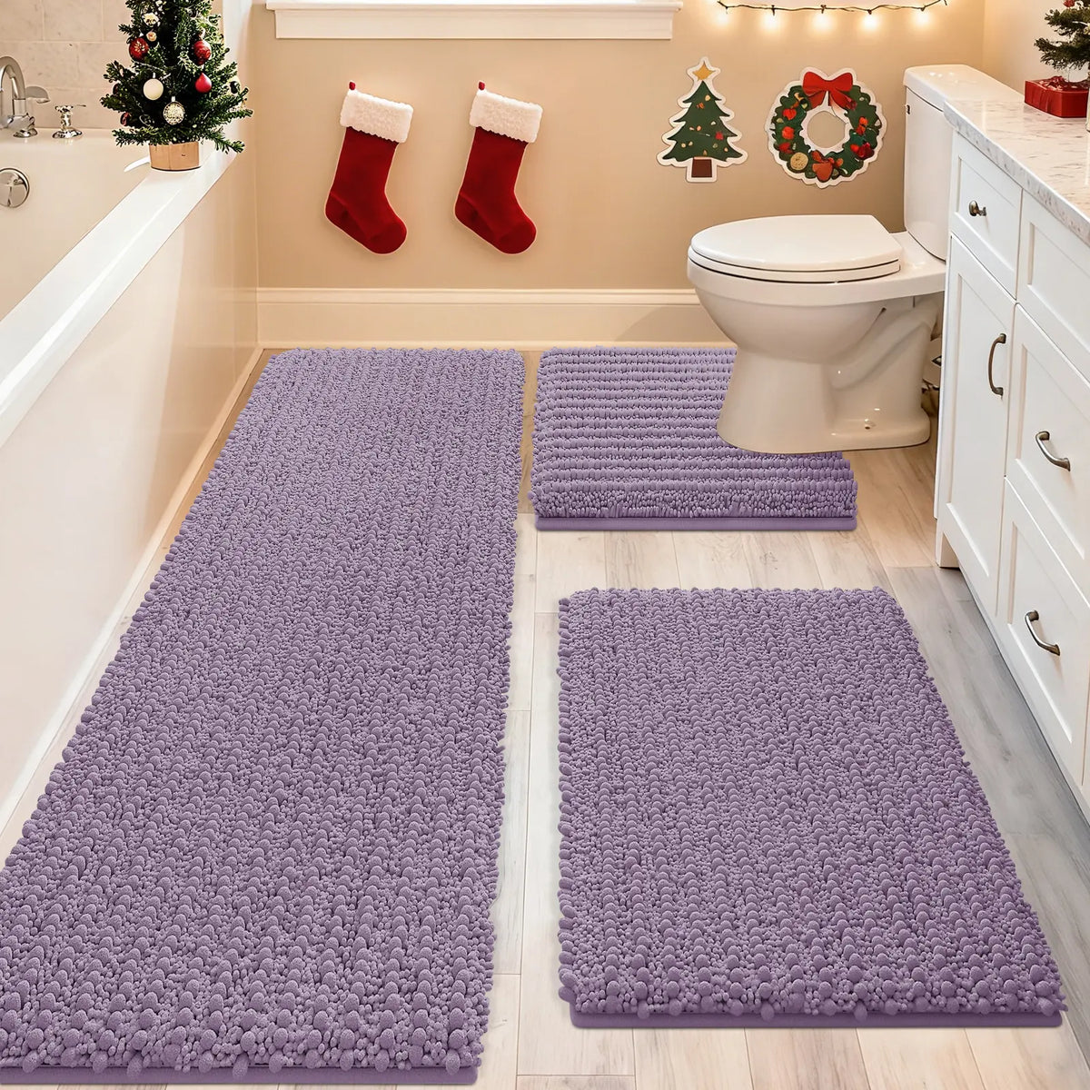 ACCUMTEK Upgrade Extra Large Bathroom Rug Set Ultra Soft, Thick Absorbent Bath Mats, Non Slip Chenille Toilet Mat for Bathroom, Bedroom, Kitchen