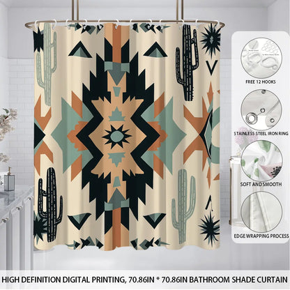 4pcs Bohemian Style Shower Curtain Set with 12 Hooks, Non-Slip Bath Mat, U-Shaped Rug, Toilet Seat Cover, Complete Aesthetic Bathroom Decor