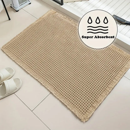 Upgraded Modern Anti-Skid Waffle Bath Mat - Super Absorbent, Rubber-Backed, Super Soft Washable Grid Floor Mat, Bathroom Drying Doormat, Bathroom Accessory, Home Essential