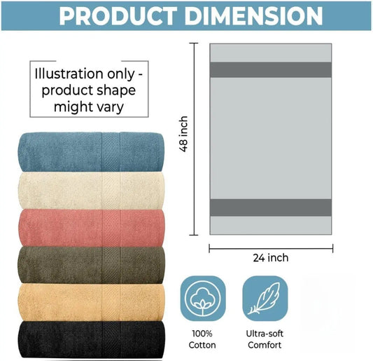 QUBALINENZ Hotel & Spa 100% Cotton Bath Towels Pack of 6 Ultra Soft Quick Dry Lightweight Highly Absorbent Multi-Color 24" x 48" for Shower Spa Gym Pool Hotel Resort Daily Use