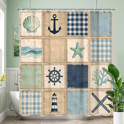 1pc Patchwork Shower Curtain with 16 Square Patches - Floral Plaid And Striped Designs, Durable Polyester Fabric, Machine Washable, 70.8X70.8 Inch Bathroom Decor with 12 Hooks, Shower Curtain for Bathrooms, Easy Maintenance, Home Decoration, Modern