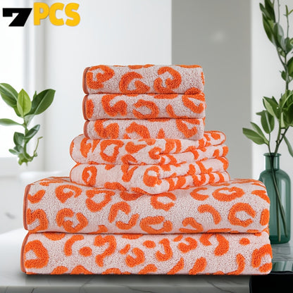 [Coral | Jacquard Craft] 7pcs Coral Bath Towel Set | Jacquard Craft, 70 * 140cm/27.5 * 55in + 42 * 70cm/16.5 * 27.5in + 35cm * 35cm/13.7in * 13.7in, Perfect for Women, Gym, Party, Gift, Vacation, Hotel, Home, Kitchen Supplies, Christmas Gift