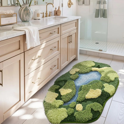 LUMI Moss Bath Mat Ultra Thick Soft Green Bathroom Rug 20x32 Daisy Pattern Non Slip Microfiber Absorbent for Shower Floor Sink Bedroom Home Decor