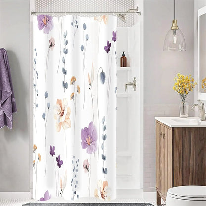 Modern Sage Green and Beige Floral Shower Curtain with Included Hooks