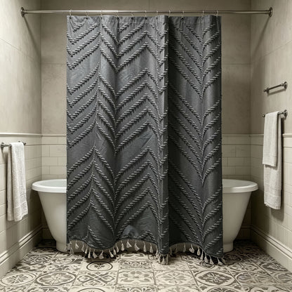 1pc 3D Scalloped Tassel Style Curtain, Bohemian Style Scalloped Curtain, Home Decor Curtain, Bathroom Curtain, with Matching Hook