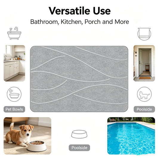 Stone Bath Mat Diatomaceous Earth Shower Mat Non-Slip Super Absorbent Diatomite Stone Bath Mats for Bathroom Floor Quick Drying Natural Easy to Clean(23.6 x 15.4 in)