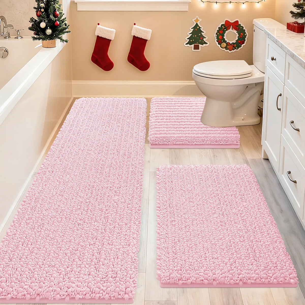 ACCUMTEK Upgrade Extra Large Bathroom Rug Set Ultra Soft, Thick Absorbent Bath Mats, Non Slip Chenille Toilet Mat for Bathroom, Bedroom, Kitchen