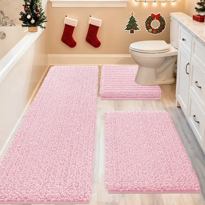 ACCUMTEK Upgrade Extra Large Bathroom Rug Set Ultra Soft, Thick Absorbent Bath Mats, Non Slip Chenille Toilet Mat for Bathroom, Bedroom, Kitchen