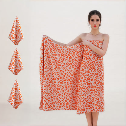 4pcs Oversized Leopard Print Bath Towel Set • Full Body Wrap, Hand Towel, and Hair Towel • 1 Ultra-Soft Coral Bath Towel 200x105cm + 3 Square Towels 35x35cm • Quick-Drying, Lint-Free, Durable • Suitable for Home, Beach, Outdoor Use • Perfect Holiday