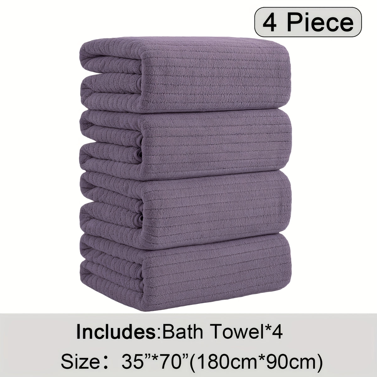 4pcs Oversized Bath Towels Set 90x180cm (35.43x70.87in) Ultra Soft Absorbent Microfiber Towels In Black, Gray, Teal, Purple & White Quick Dry, Lightweight, Highly Absorbent for Bathroom, Spa, Gym & Travel. Made Of Premium Microfiber.