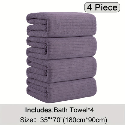 4pcs Oversized Bath Towels Set 90x180cm (35.43x70.87in) Ultra Soft Absorbent Microfiber Towels In Black, Gray, Teal, Purple & White Quick Dry, Lightweight, Highly Absorbent for Bathroom, Spa, Gym & Travel. Made Of Premium Microfiber.
