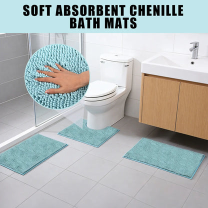 3-Piece Chenille Bathroom Rug Set, Fluffy Cloud-Like Soft Microfiber Bath Mats with Non-Slip & Absorbent Features, Multi-Size Set Pack for Shower & Tub, Machine Washable with Luxury Look, Decor, Room Decor