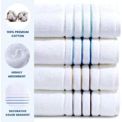 Bath Towels Set for Bathroom – Luxury 6-Piece Cotton Towels, Soft Absorbent & Quick Dry, 600 GSM Bath Towels for Bathroom, Hotel Spa Quality (White/Blue Azure, 6- Bath Towel Set)