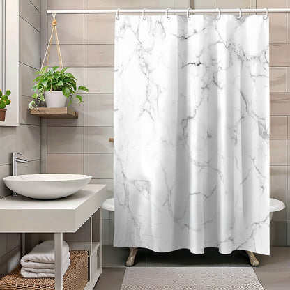 1pc Grey, Black, and White Marble Print Bath Curtain,, Artistic Style Bathroom Home Decor Shower Curtain with Hooks, Universal for All Seasons, Available in Multiple Sizes