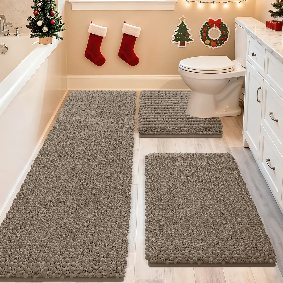 ACCUMTEK Upgrade Extra Large Bathroom Rug Set Ultra Soft, Thick Absorbent Bath Mats, Non Slip Chenille Toilet Mat for Bathroom, Bedroom, Kitchen