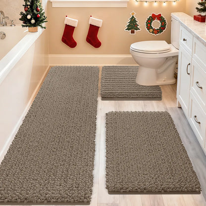 ACCUMTEK Upgrade Extra Large Bathroom Rug Set Ultra Soft, Thick Absorbent Bath Mats, Non Slip Chenille Toilet Mat for Bathroom, Bedroom, Kitchen