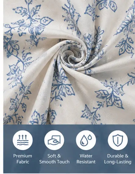 Dakimoe No-Hook Floral Faux Cotton Linen Shower Curtain with Snap-in Fabric Liner Set, Tassels & Sheer Window, Washable Waterproof, Ideal for Bathroom Luxury Decor, 71Wx74H