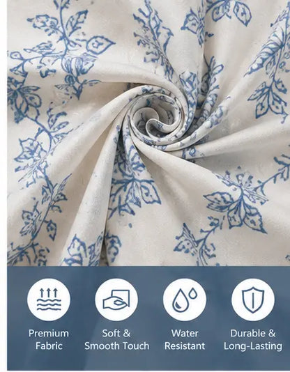 Dakimoe No-Hook Floral Faux Cotton Linen Shower Curtain with Snap-in Fabric Liner Set, Tassels & Sheer Window, Washable Waterproof, Ideal for Bathroom Luxury Decor, 71Wx74H