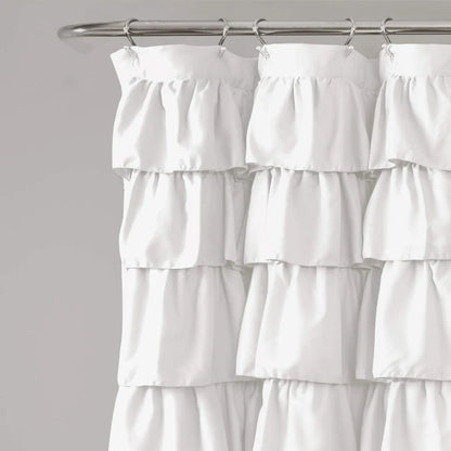 Ruffle Trim Shower Curtain, Soft Washable Polyester Cloth, Fabric Shower Curtain, Shower Curtains Washable, Water-repellent Shower Curtain, Bathroom Accessories, Home Decor Supplies, Waterproof Bathroom Curtain, Bathroom Decoration Accessories