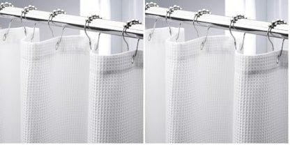 AmazerBath White Shower Curtain Fabric, Waffle Shower Curtains for Bathroom, Cloth Shower Curtain Heavy Duty, Thick Bathroom Shower Curtains Hotel Quality, Premium Polyester, 72x72 Inches