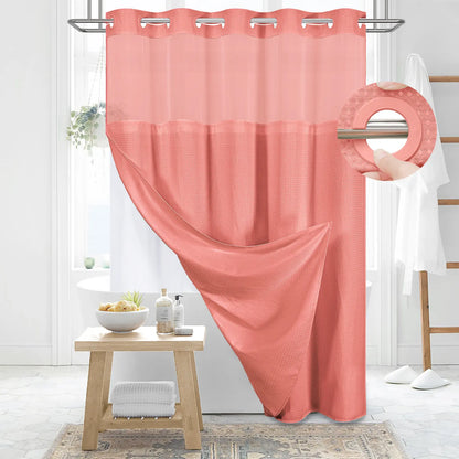 DYNAMENE Premium No-Hook Washable Waffle Weave Shower Curtain Set, Heavy-Duty Double Layer with Snap-In Detachable Waterproof Liner & Mesh Window, Contemporary Matte Finish Bathroom Accessory for Hotel-Inspired Bathroom Look