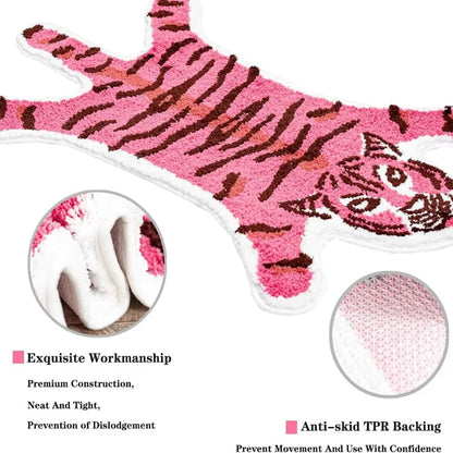 Pink Tiger Shaped Non-Slip Bathroom Mat, Nature-Inspired Animal Printed Rug, Modern Small Home Decor Playmat for Bathroom-Shower Splash Protection & Door Use, Bathroom Supplies, Room Decor