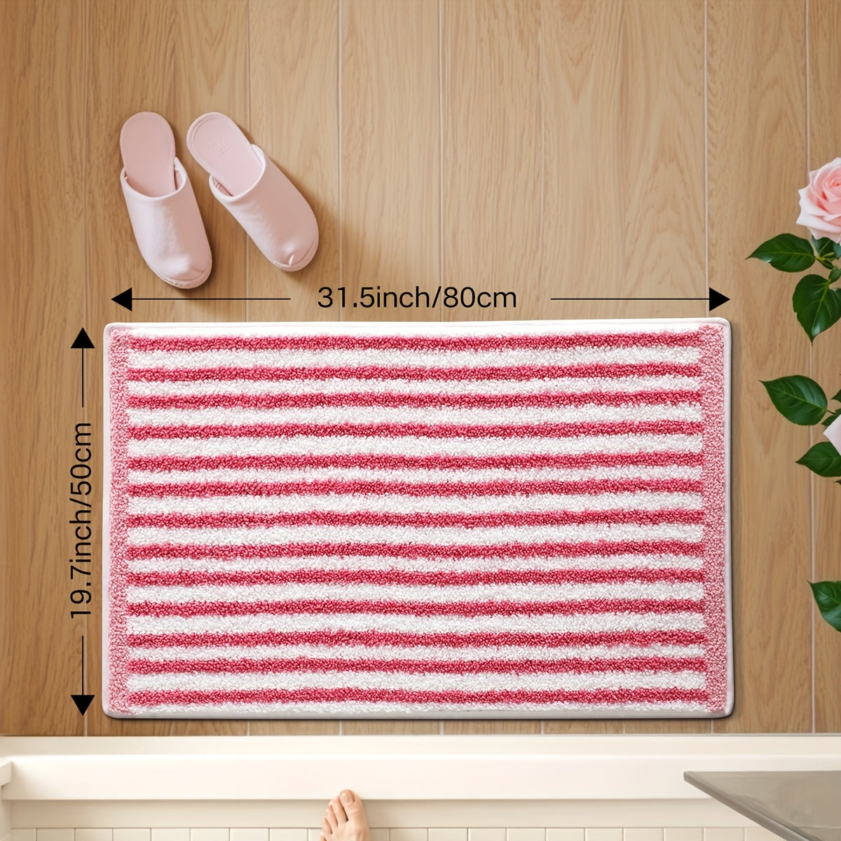 1pc Fluffy Bath Rug Bathroom Mat, Extra Soft Bath Mat, Easy Stripes Absorbent Premium Bathroom Rug, Non-Slip Comfortable Bathroom Mat for Bathroom Floor, Sink, Bathtub, Shower Room, Home Decor Christmas Decor Christmas Gift