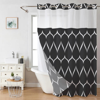 Double-Layer Waterproof Printed Machine Washable Shower Curtain, 1-Count Modern Geometric Bathroom Curtain with Removable Inner Lining, Shower Curtain Liner, Bathroom Decor Supplies, Home Goods, Bathroom Curtains Shower