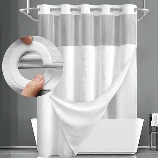 No-Hook Waffle Pattern Modern Waterproof Fabric Shower Curtain with Snap-In Liner, Light Home Bathroom Accessory Set for Hanging Window Use