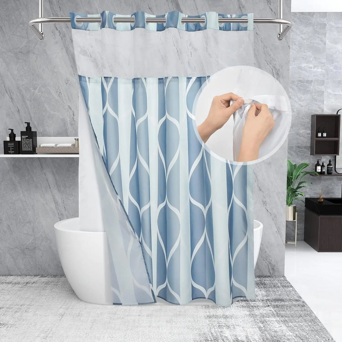 Double-Layer Waterproof Printed Machine Washable Shower Curtain, 1-Count Modern Geometric Bathroom Curtain with Removable Inner Lining, Shower Curtain Liner, Bathroom Decor Supplies, Home Goods, Bathroom Curtains Shower
