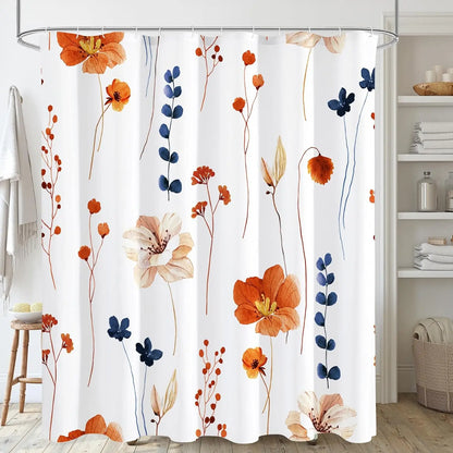 Modern Sage Green and Beige Floral Shower Curtain with Included Hooks