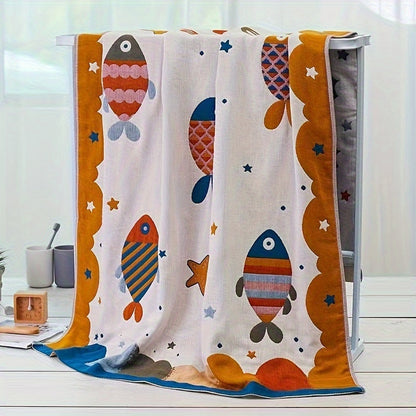 Cotton Bath Towel, Oversized Cartoon Gauze Towel, Super Soft Highly Absorbent Quick-Drying, for Home Bathroom, Breathable Comfortable Household Towel