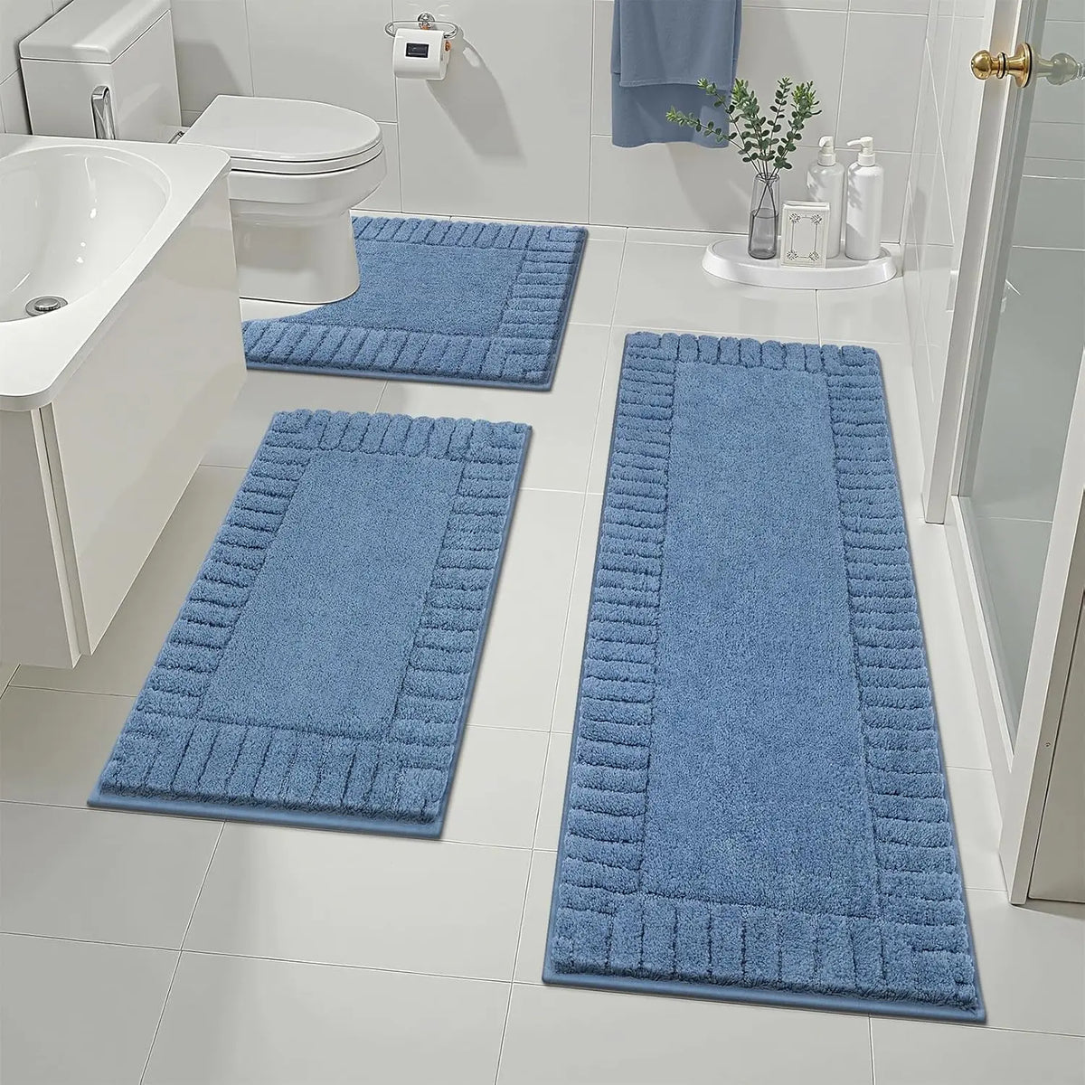 [Back to School] HEBE Bathroom Rugs Sets 3 Piece Bathroom Shower Rugs with U-Shaped Contour Toilet Mat Absorbent Microfiber Plush Bath Mats Non Slip Bath Rugs Machine Washable Shaggy Bath Mat Set summerwins,dorm essentials,home decor,home essentials