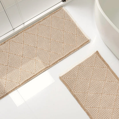 Furicher 2-Piece Anti-Slip Grip Bath Mat Set, Boho Home Spa Waffle Rugs - Super Absorbent Rectangle Mats for Bathroom Decoration, Shower Use, Machine Washable Gray & White (50.8cm×114.7cm + 45.7cm×76.2cm)