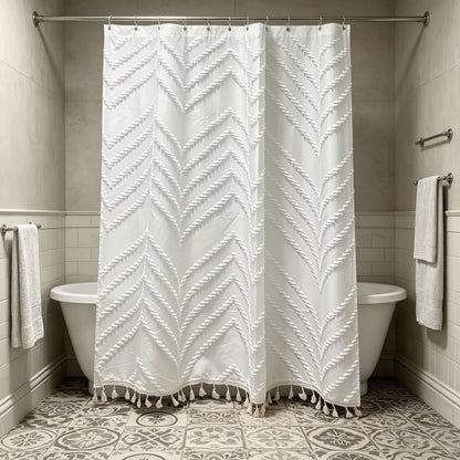 1pc 3D Scalloped Tassel Style Curtain, Bohemian Style Scalloped Curtain, Home Decor Curtain, Bathroom Curtain, with Matching Hook