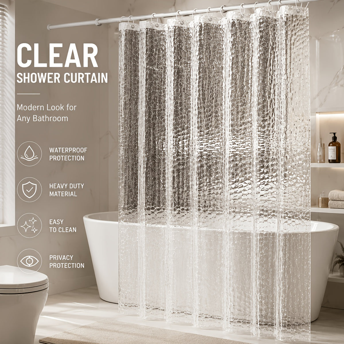 3D Geometric Water Cube Shower Curtain, Translucent Bathroom Partition Curtain. Bathroom Divider with Rust-Proof Metal Eyelets And Plastic Hooks, Suitable for Home Bathroom Decoration