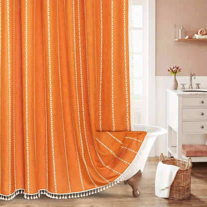 1pc Striped Polyester Shower Curtain, 72" x 72", Bohemian Style Vertical Stripe Texture with White Hooks Included