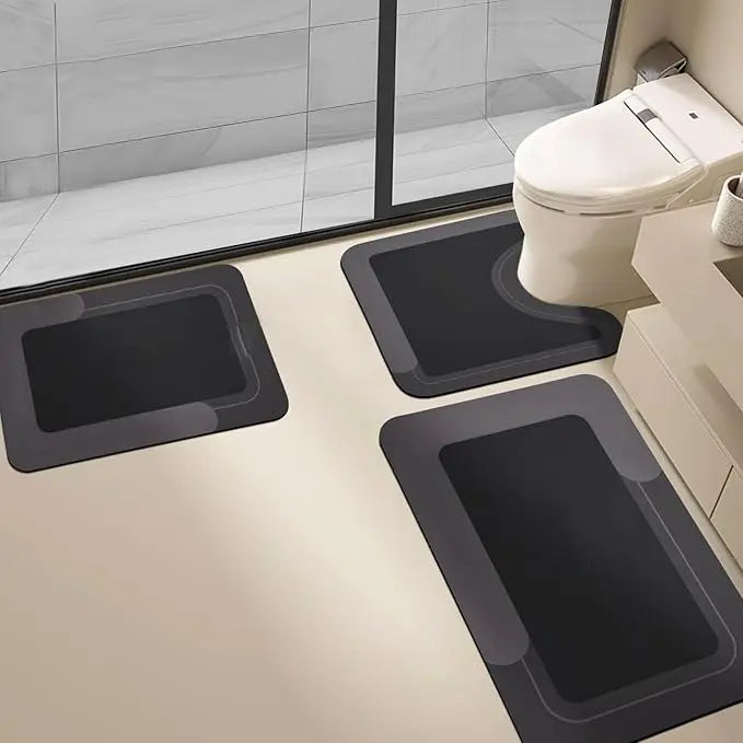 Housego Non-Slip Bathroom Mat Set of 3 Counts Water Absorbent Rug for Bathroom LivingRoom Kitchen Laundry Home Decor HygienicEnvironment Restroom Accessories Super Absorbent Non Stick Mat - Silicone - Rubber