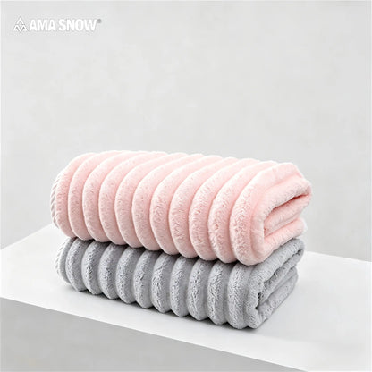 AMA SNOW 4-Pack Oversized Anti-Shrink Bath Towels - 27.6 inches x 55.1 inches Coral Fleece, Anti-Static, Soft, Quick-Dry, Striped, Breathable, Luxury Plush, Unisex, Fade Resistant, Cold Wash Safe for Bathroom, Personal Care, Beauty Use