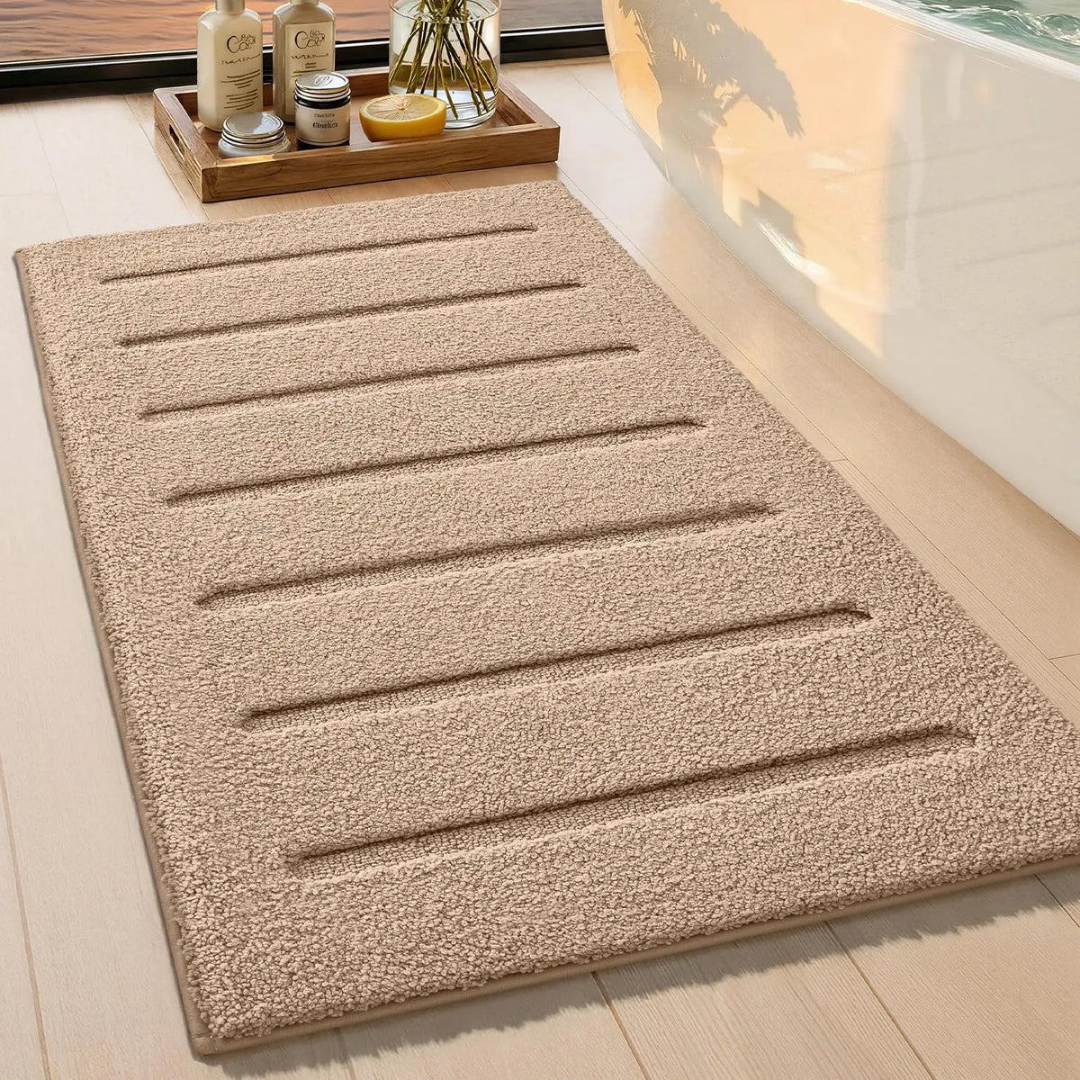 White Bathroom Rugs 30x17, Ultra Soft Absorbent Microfiber Bath Rugs, Washable Plush Striped Bathroom mat, Non-Slip Bath Mats for Bathroom, Bathtub, Shower, Laundry, White