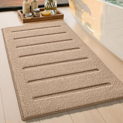 White Bathroom Rugs 30x17, Ultra Soft Absorbent Microfiber Bath Rugs, Washable Plush Striped Bathroom mat, Non-Slip Bath Mats for Bathroom, Bathtub, Shower, Laundry, White